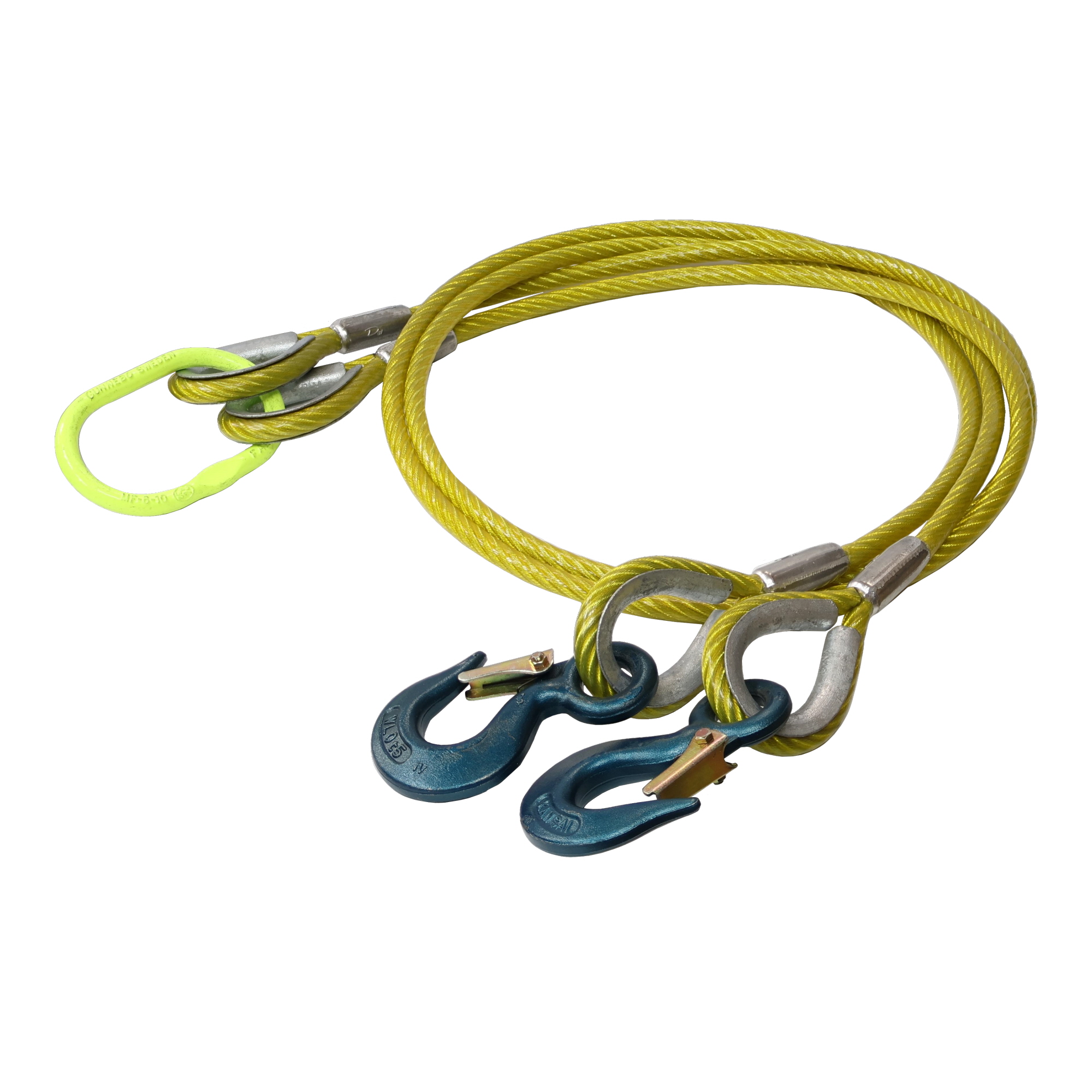 JIS被覆2点吊玉掛ワイヤクランプ止 黄透明1.0TON 9-11×2.0m