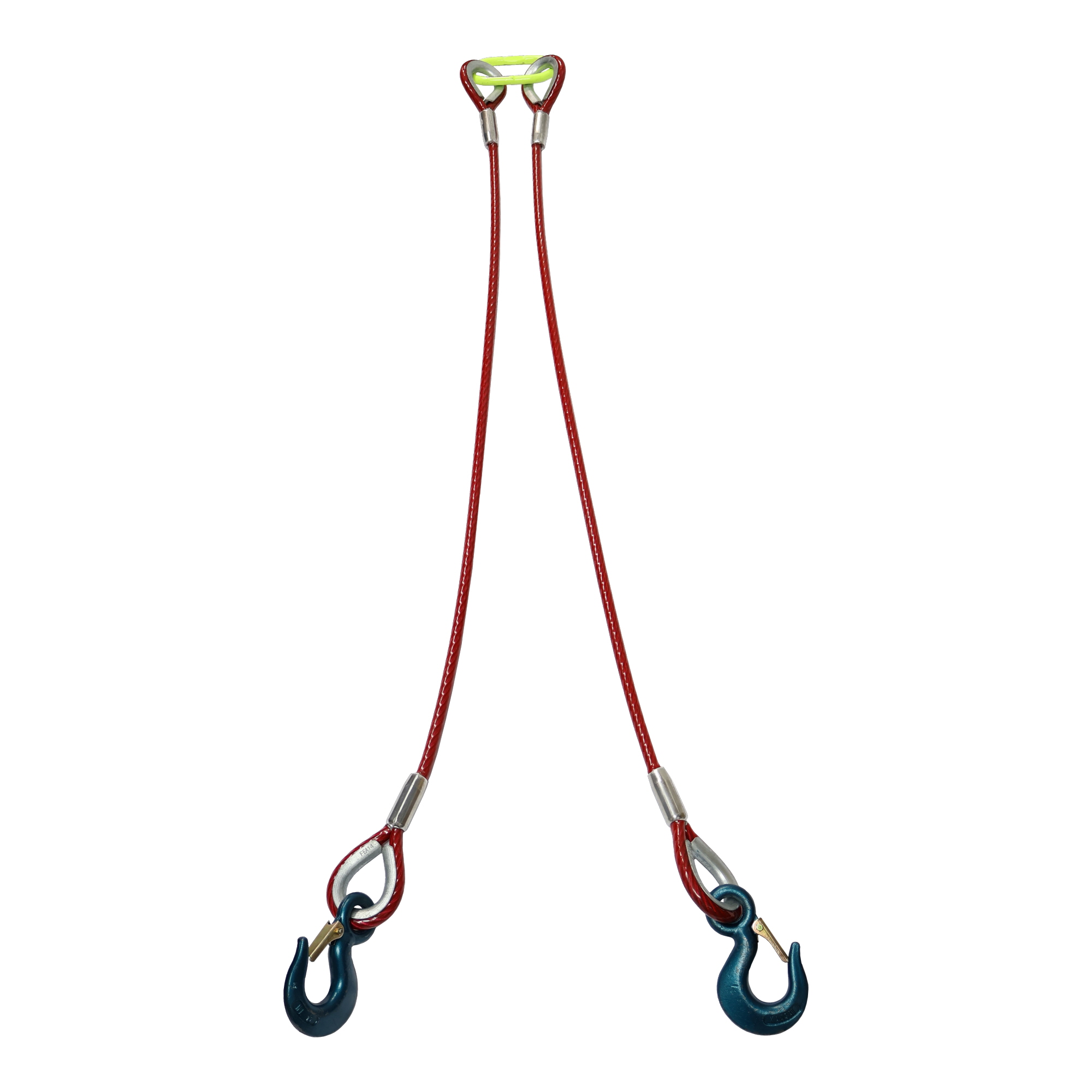 JIS被覆2点吊玉掛ワイヤクランプ止 赤透明2.0TON 12-14×1.5m