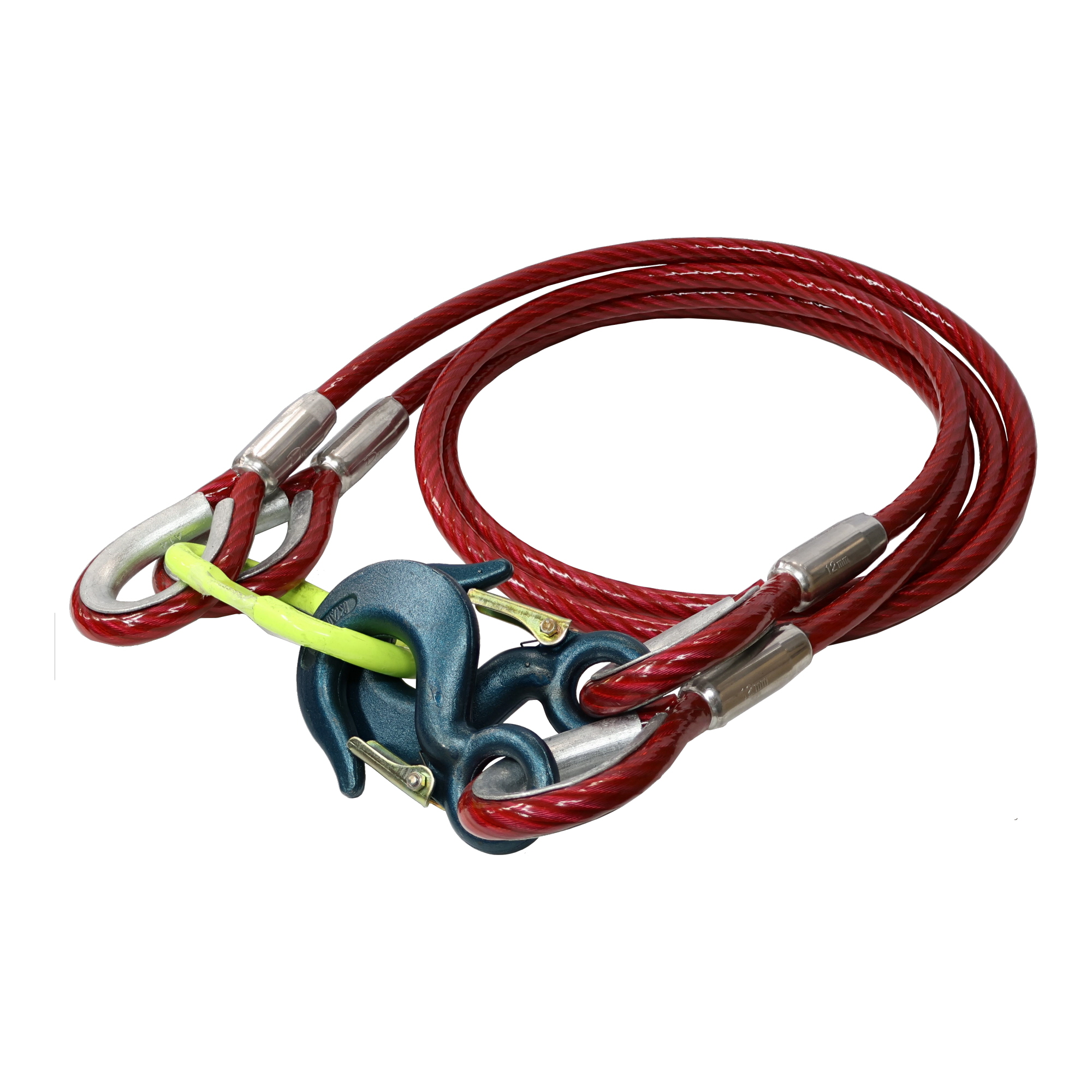 JIS被覆2点吊玉掛ワイヤクランプ止 赤透明2.0TON 12-14×2.0m