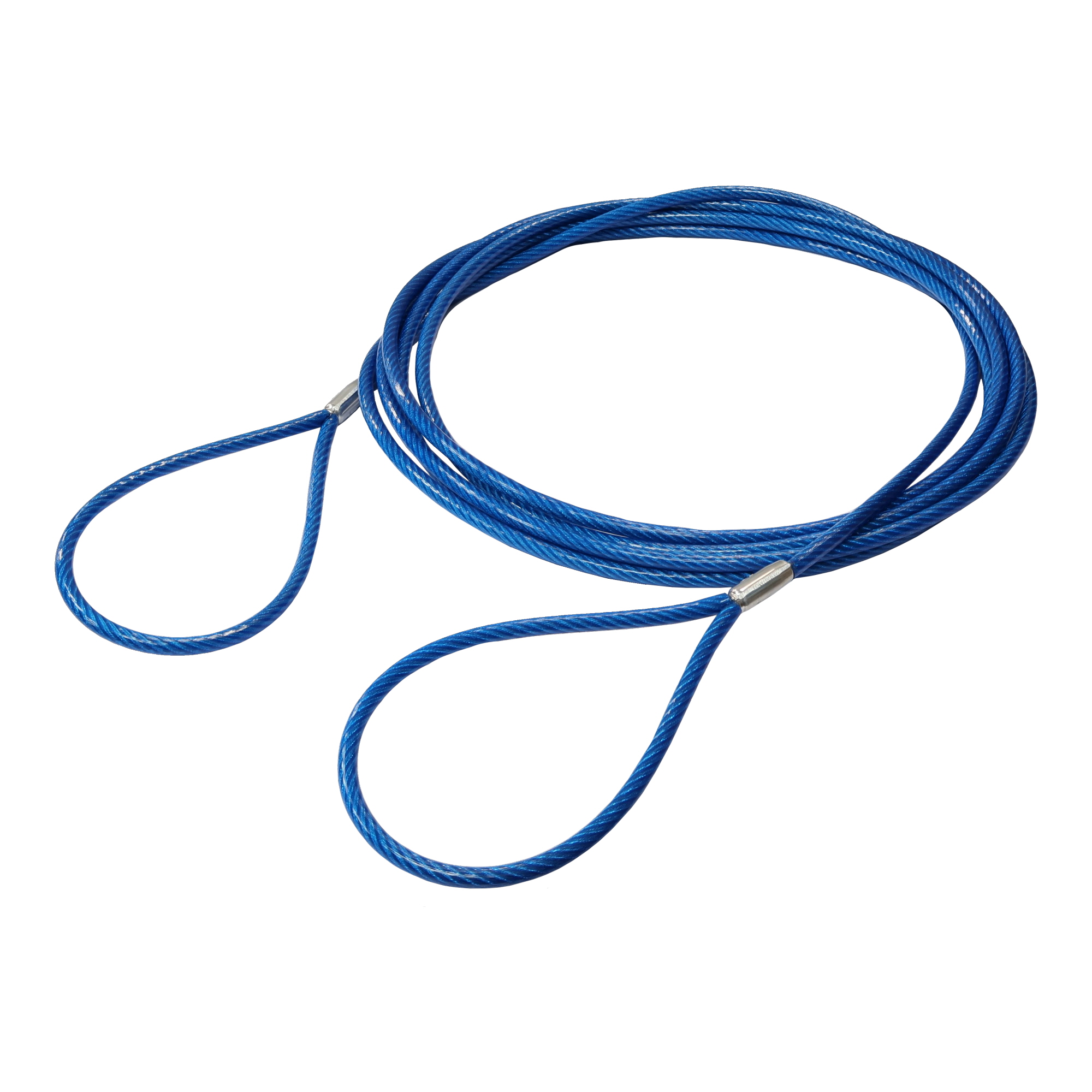 JIS被覆玉掛ワイヤ クランプ止両アイ 青透明 6-8×6m