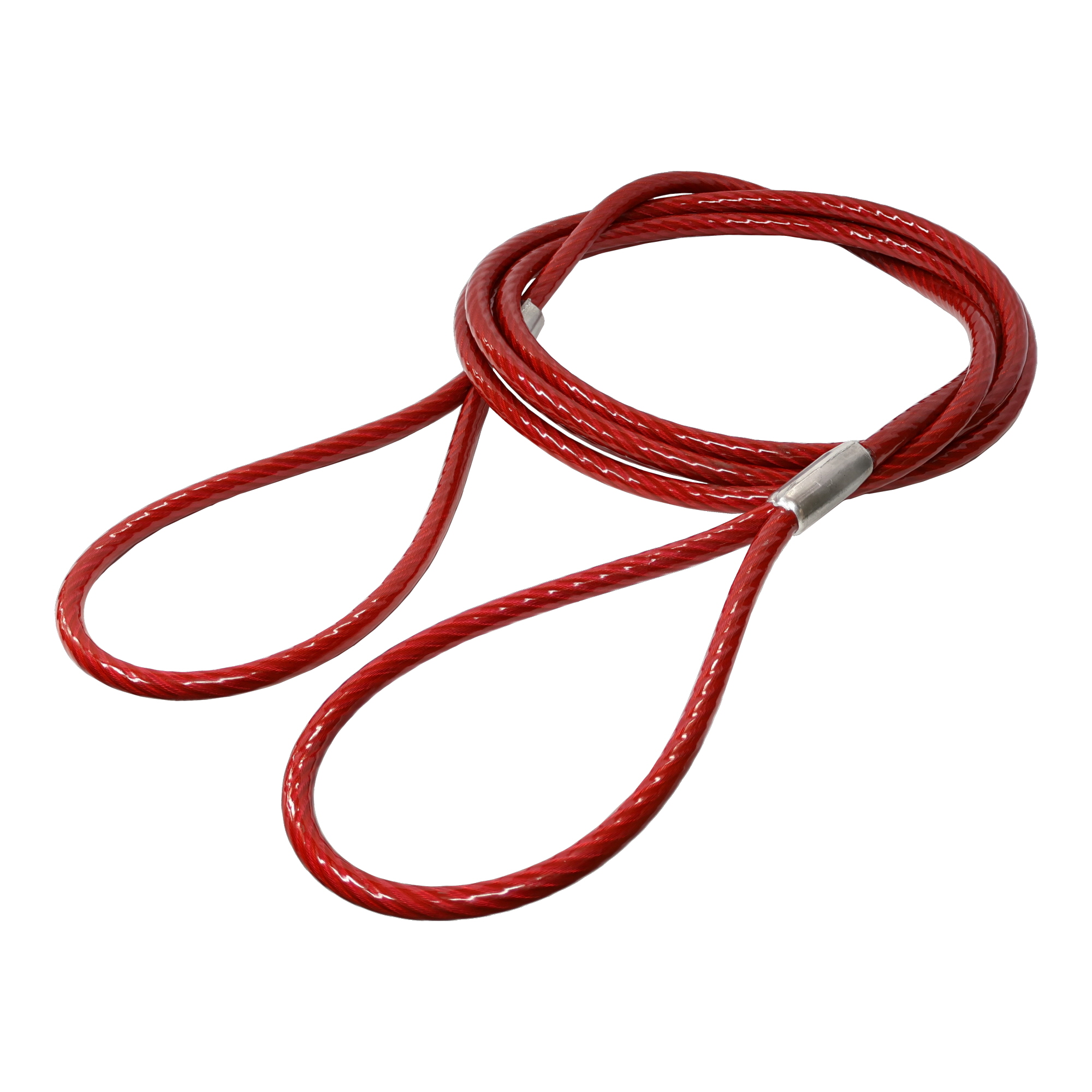 JIS被覆玉掛ワイヤ クランプ止両アイ 赤透明 12-14×5m